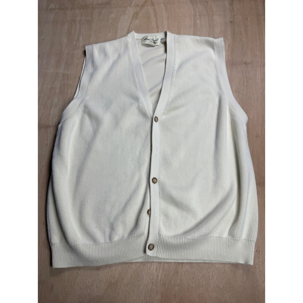 Eddie Bauer Mens Cotton VNeck Button Up Sleeveless Sweater Vest Cream Y2K Size L